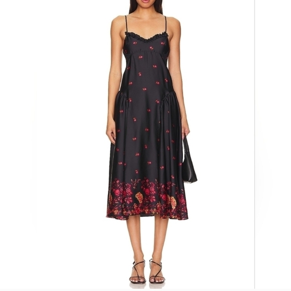 Free People Dresses & Skirts - Free People On My Own Maxi Dress Sleeveless Floral Print Satin Black Combo M NWT